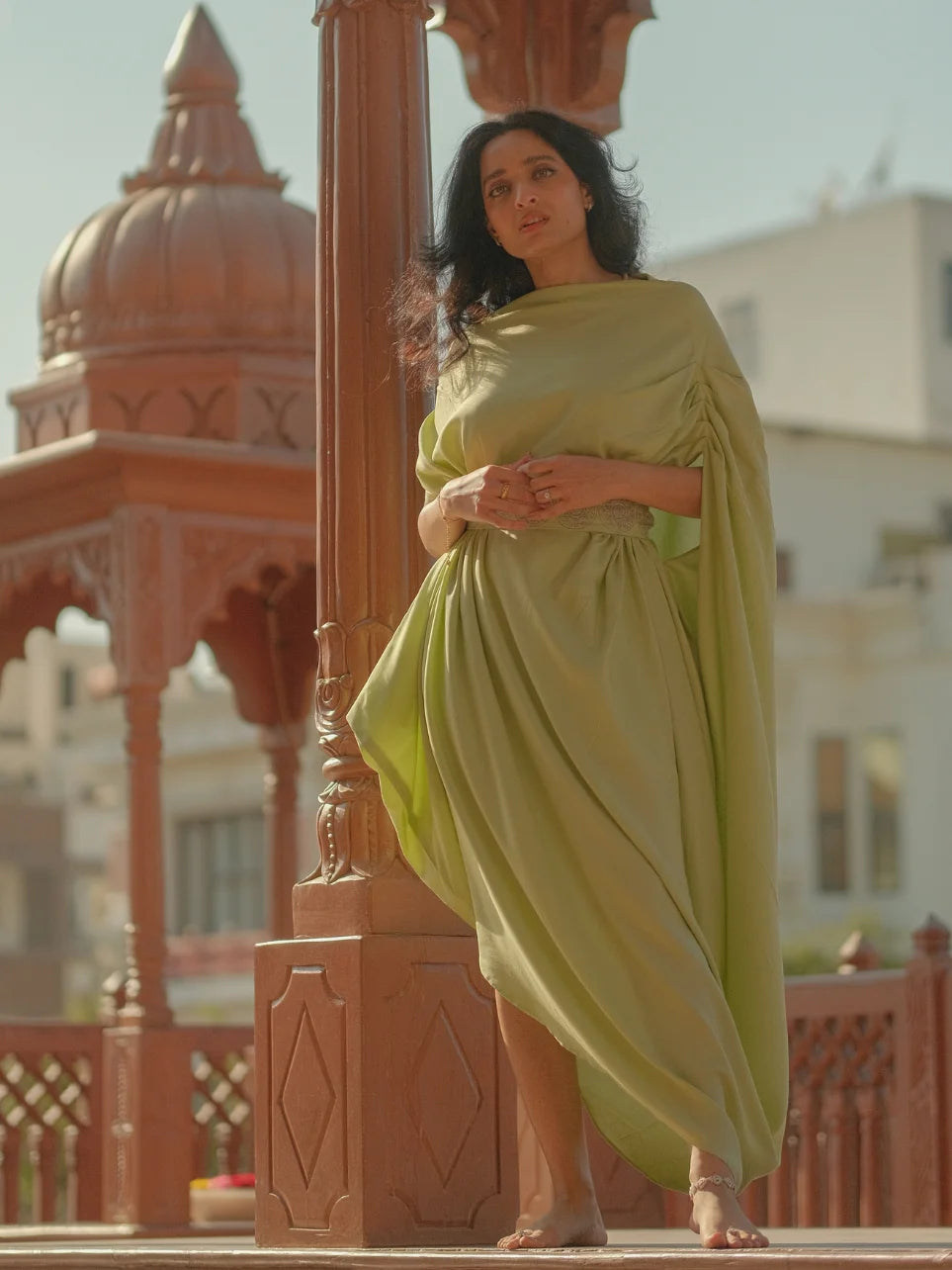 Palash Moha - Drape Dress in Green