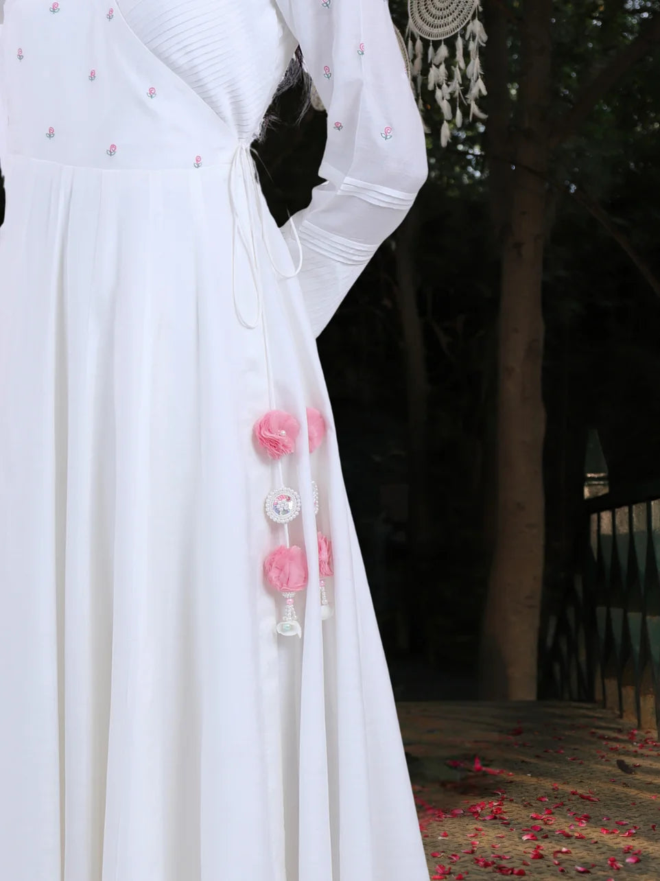 Aatma Shringara - White Maslin Machine Embroidered Angrakha Kurta