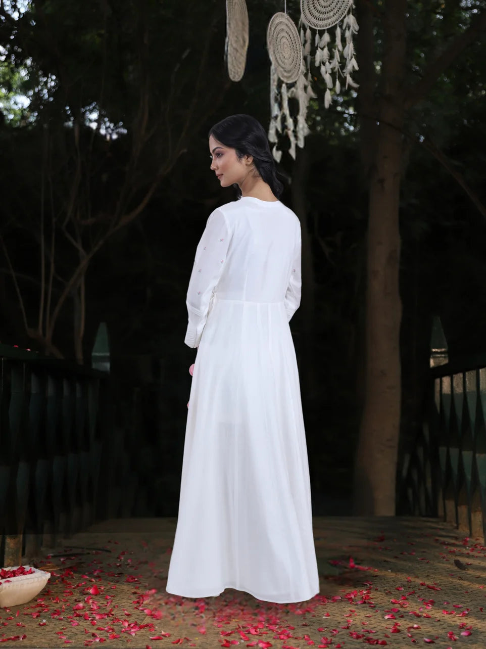 Aatma Shringara - White Maslin Machine Embroidered Angrakha Kurta