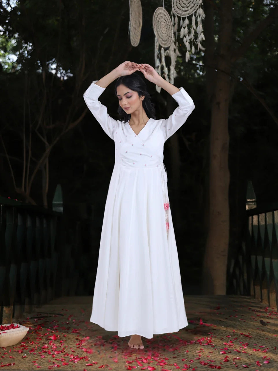 Aatma Shringara - White Maslin Machine Embroidered Angrakha Kurta