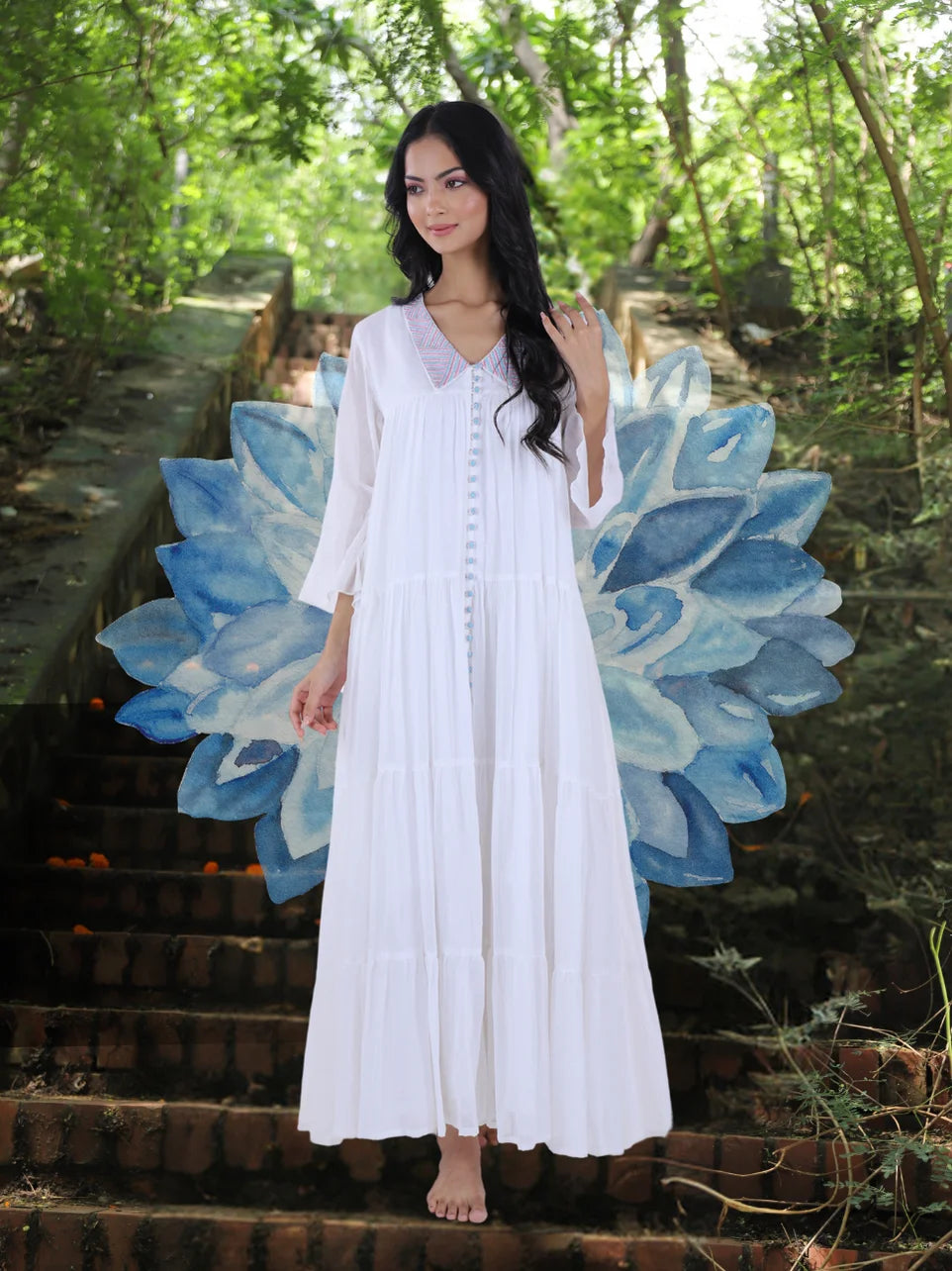 Aruna Dharmi - White Mulmul Angle Gown For Women