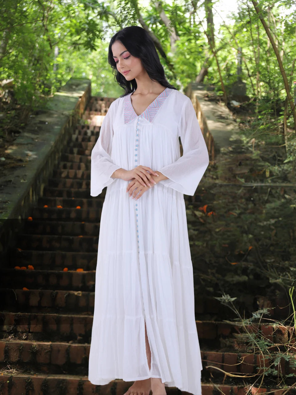 Aruna Dharmi - White Mulmul Angle Gown For Women