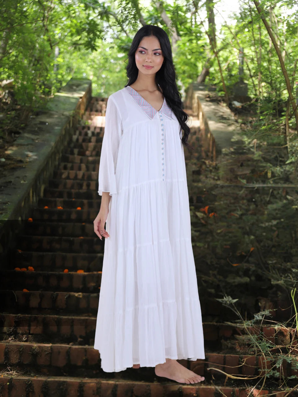 Aruna Dharmi - White Mulmul Angle Gown For Women