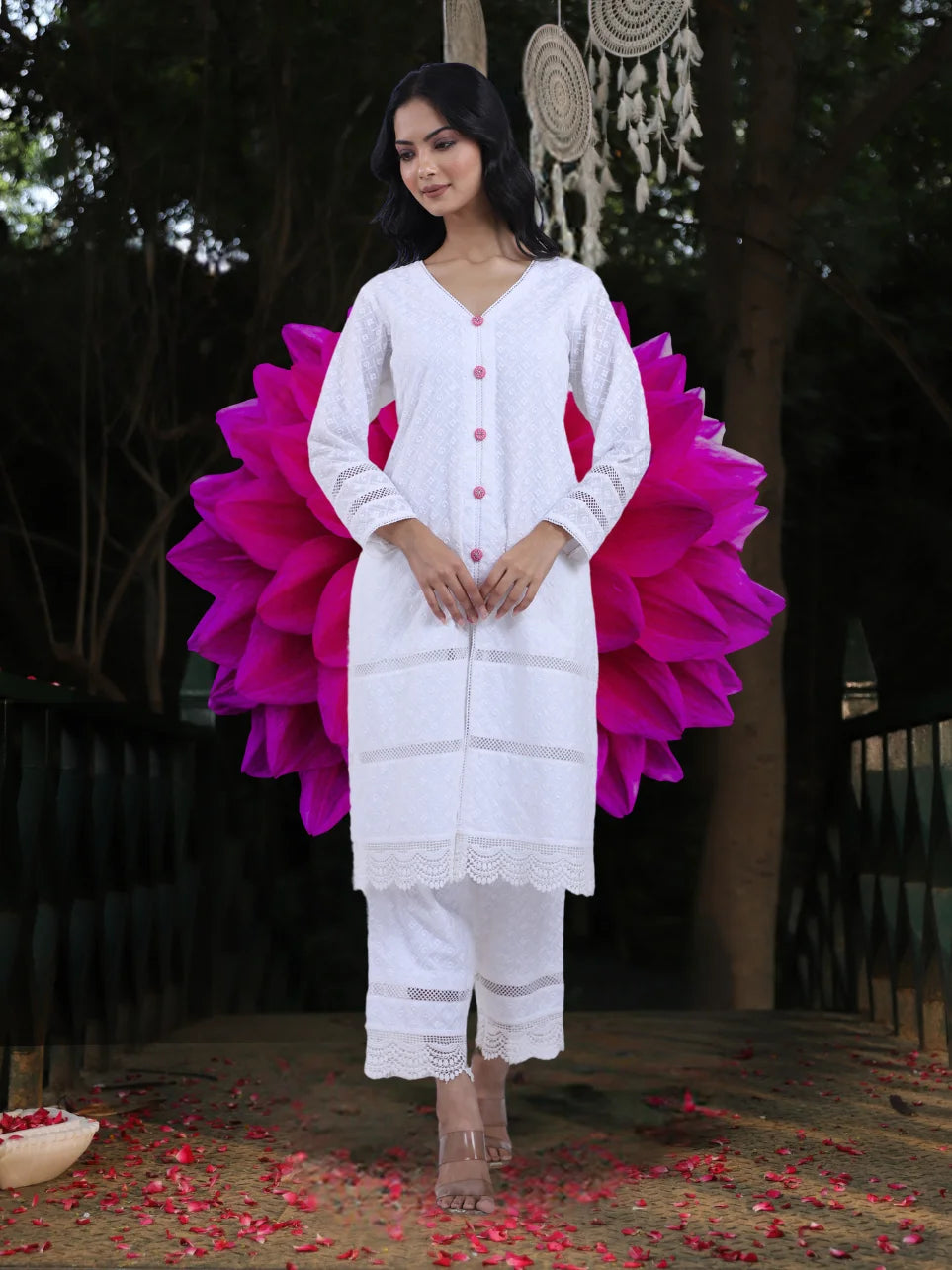 Tridha Asmi - White Machine Chikankari Embroidery Kurta Set