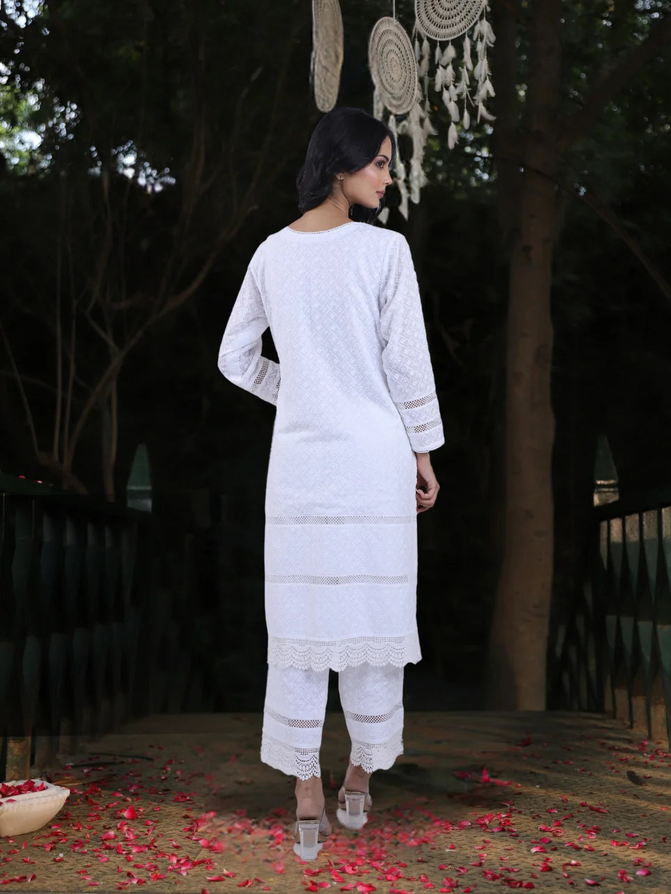 Tridha Asmi - White Machine Chikankari Embroidery Kurta Set