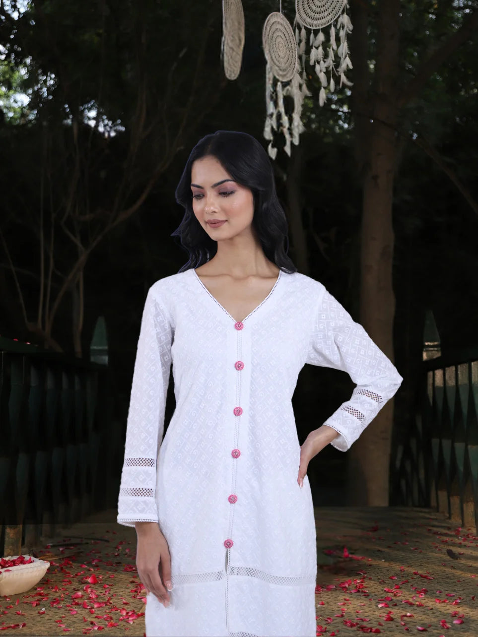 Tridha Asmi - White Machine Chikankari Embroidery Kurta Set