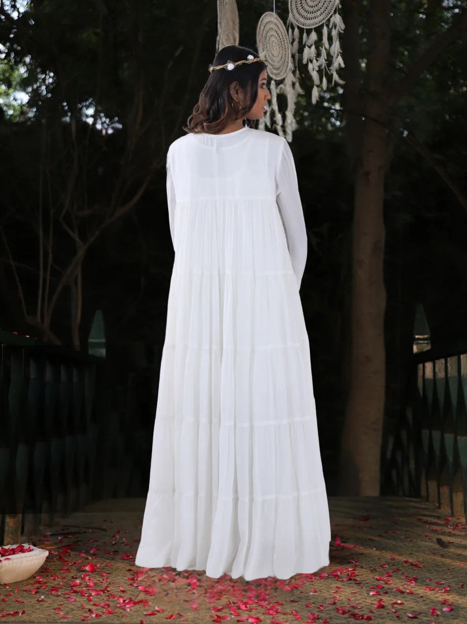 Kathiki Rekha - White Crepe Angel Gown with Handwork.