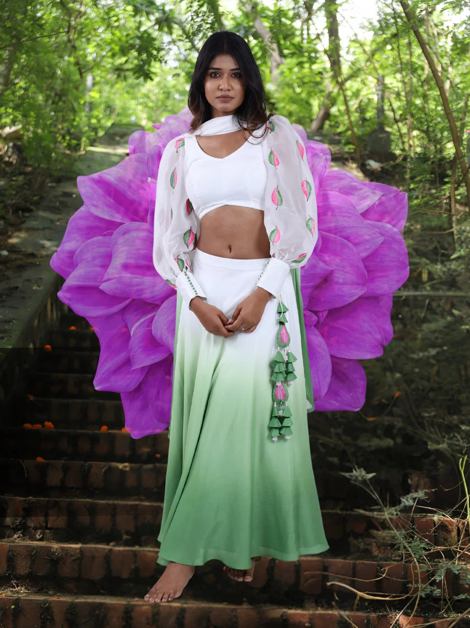 Mohak Roop - Green Shaded Muslin Lehenga for Women