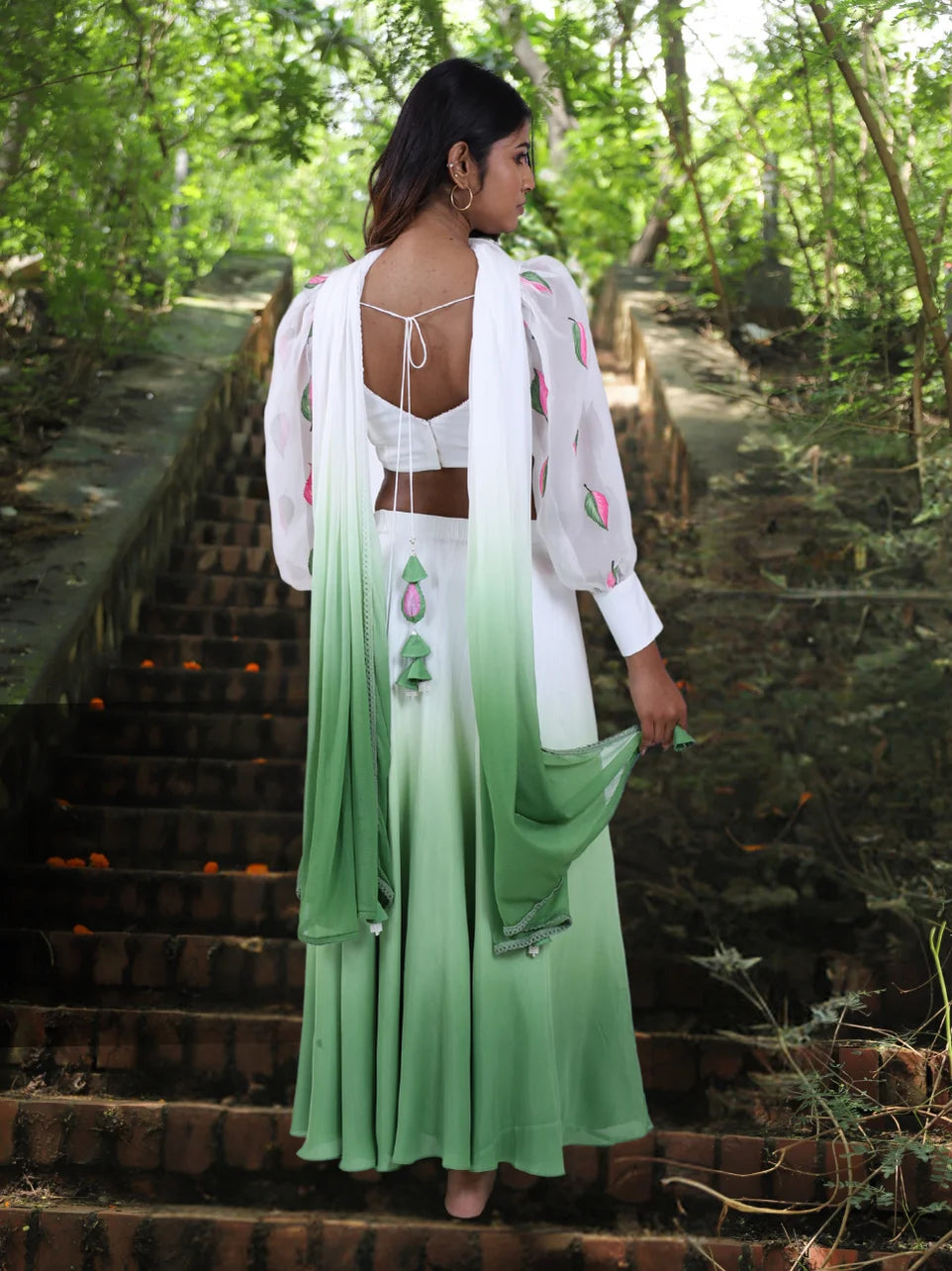 Mohak Roop - Green Shaded Muslin Lehenga for Women