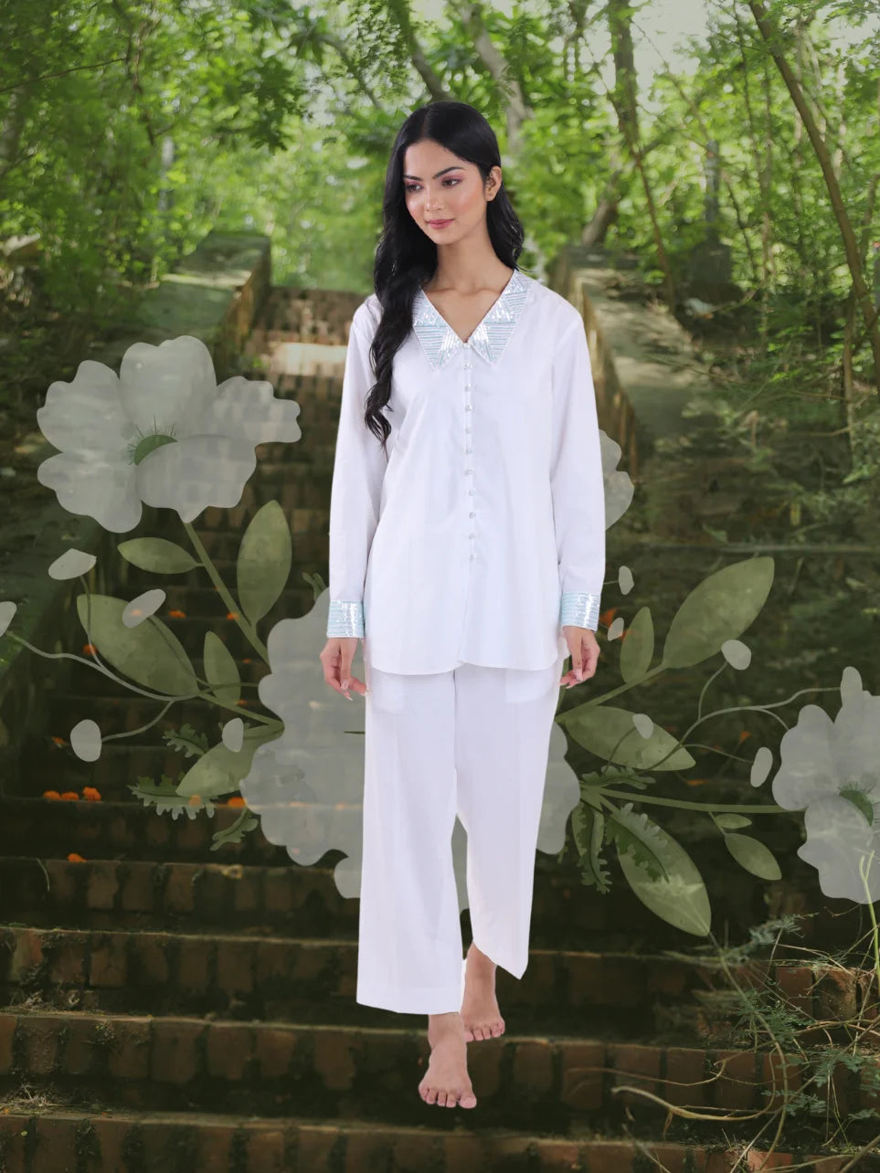Aham Prema - White Handwork Co-ord Set