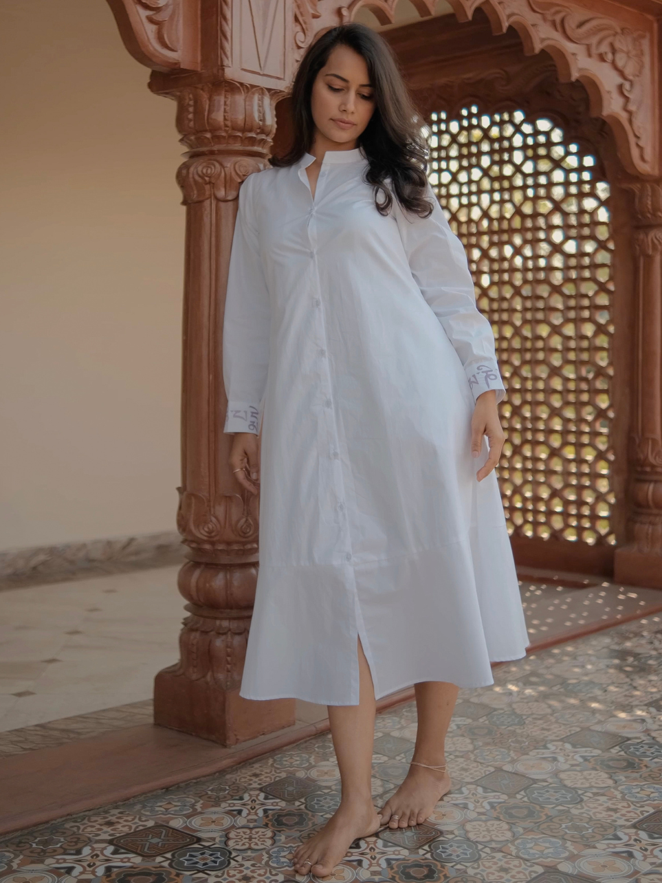 Bodh Aakriti - White Dress with Embroidered Cuff