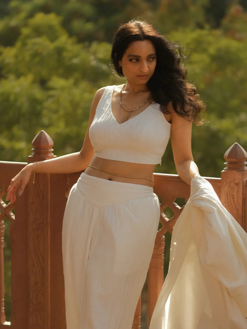 Kanika - White 3PC Bralette with Joggers and Shrug.