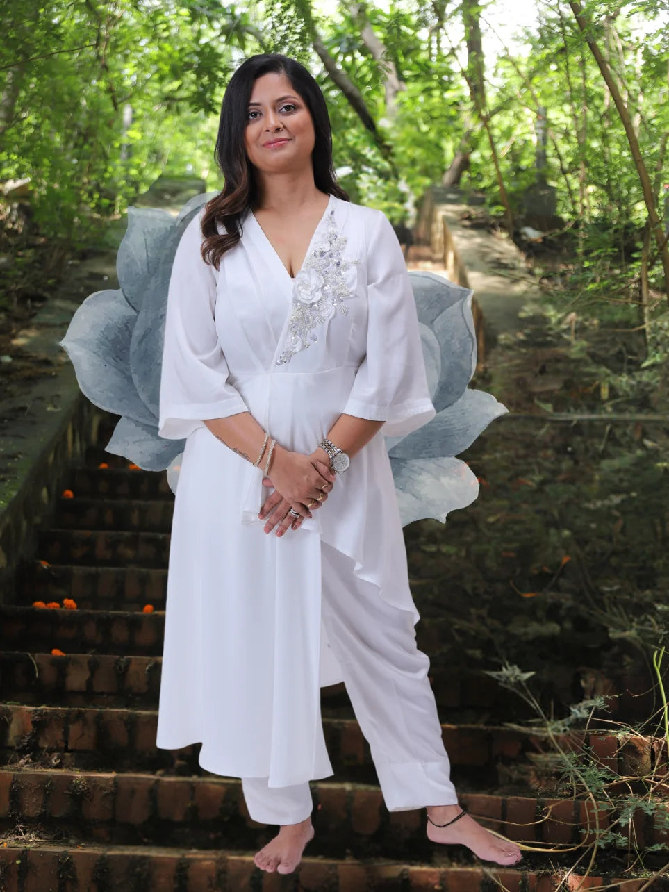 Shweta Samita - White Milano Satin Co-ord Sets with Handwork.