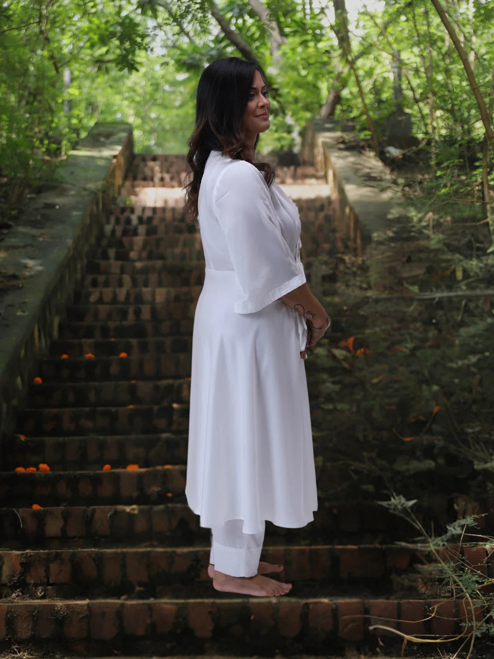 Shweta Samita - White Milano Satin Co-ord Sets with Handwork.