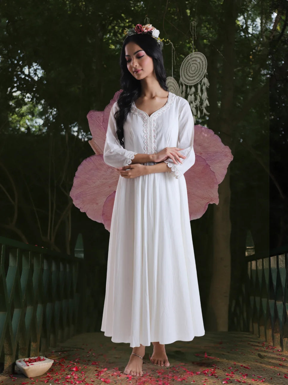 Pushpa Alankrita - Plain White Anarkali Kurta