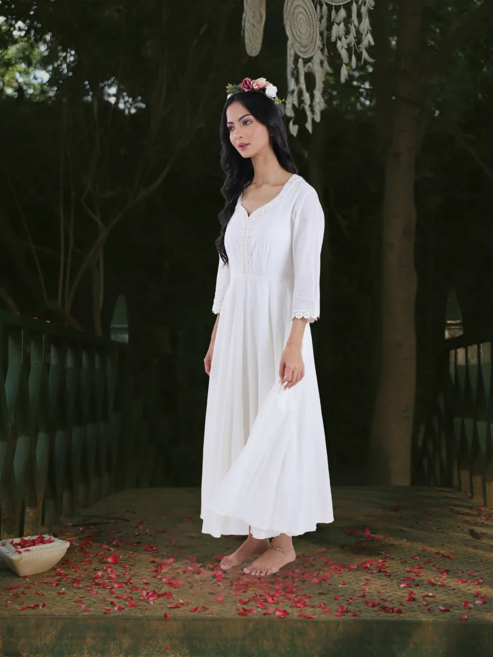 Pushpa Alankrita - Plain White Anarkali Kurta