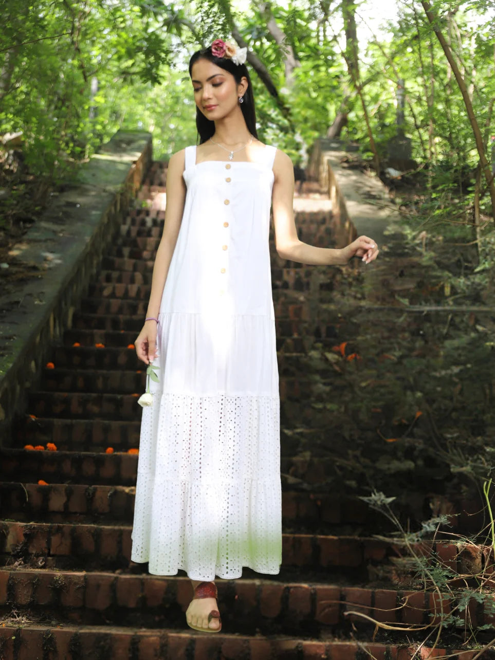 Aatmik Saundarya - White Square Neck Dress