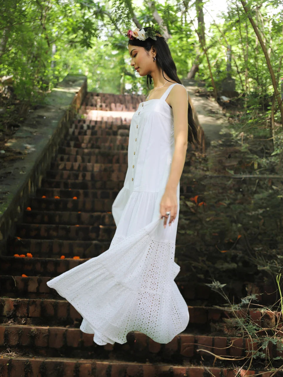 Aatmik Saundarya - White Square Neck Dress