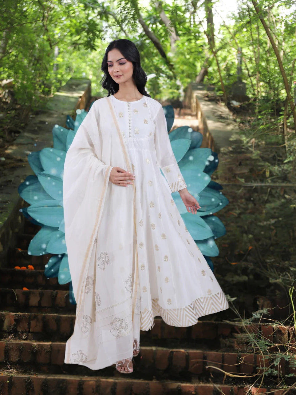 Anant Chetna - White Dupatta with OM Print