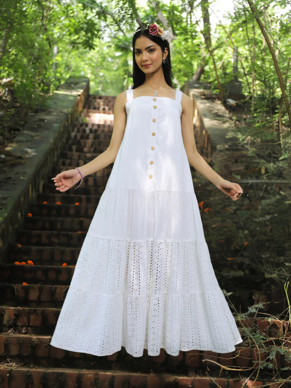Aatmik Saundarya - White Square Neck Dress