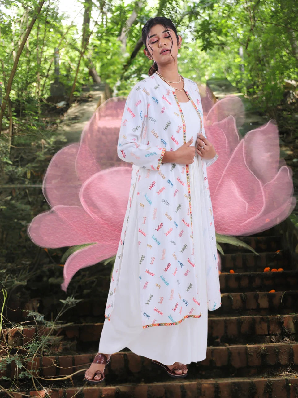 Arka Kankshi - Collar Pattern Long Open Jacket