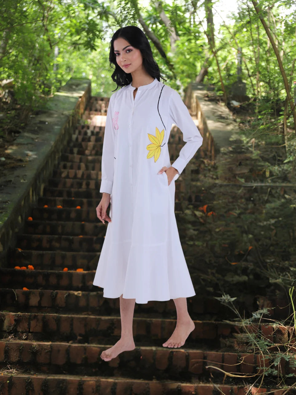Shuddhi Roopak - White Handpainted A-Line Dress
