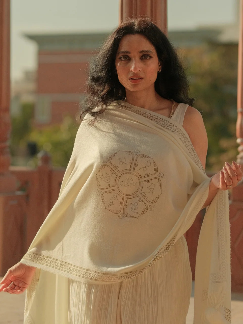Aatm Naksha - Ivory Cashmere Stole for Women