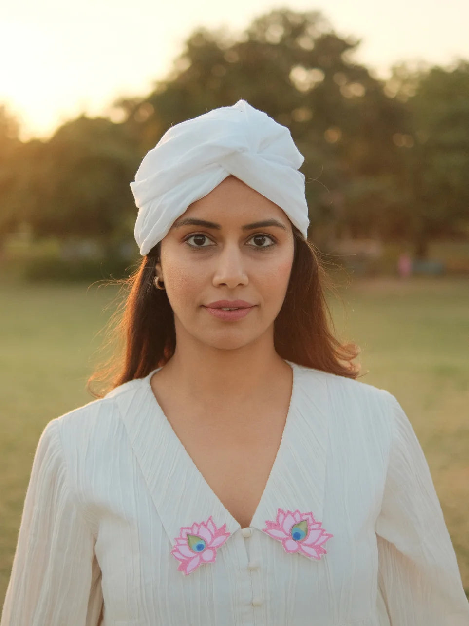 Abhit Anusha - White Crush Cotton Angle Gown