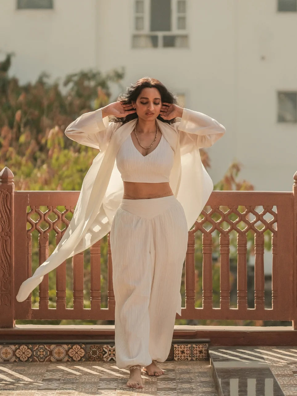 Kanika - White 3PC Bralette with Joggers and Shrug.