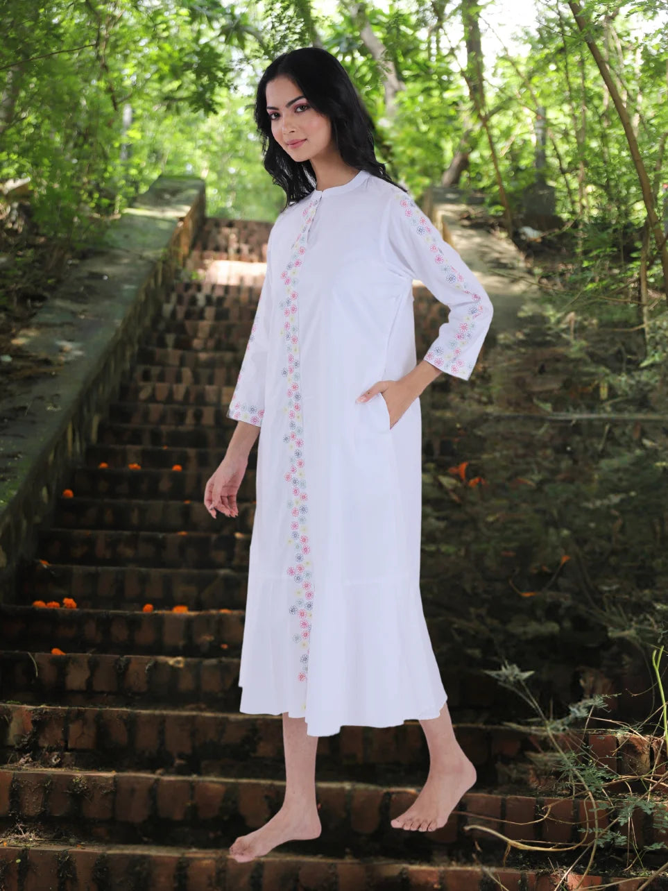 Sarva Sundari - White Machine Embroidered A-line Dress