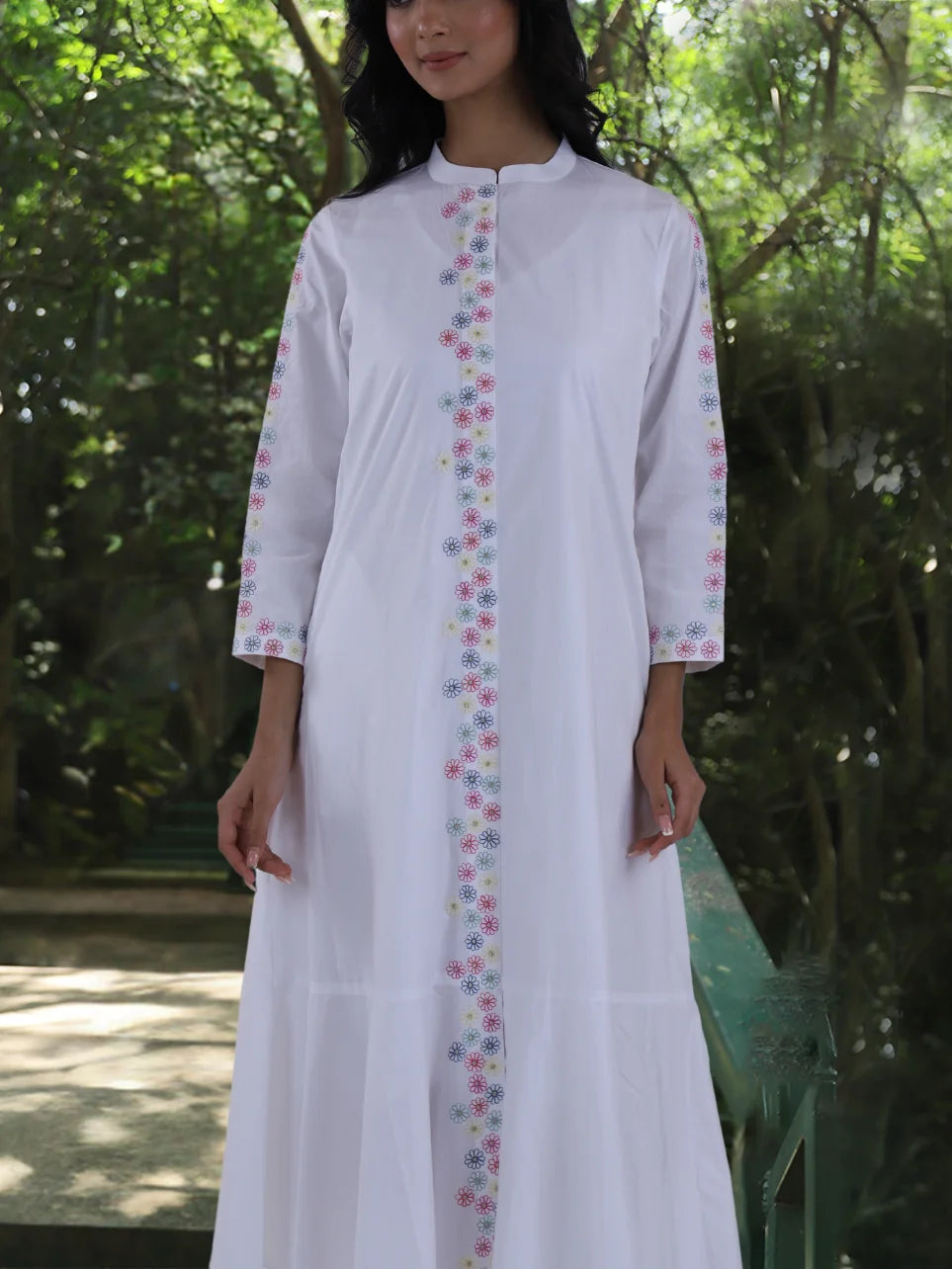Sarva Sundari - White Machine Embroidered A-line Dress