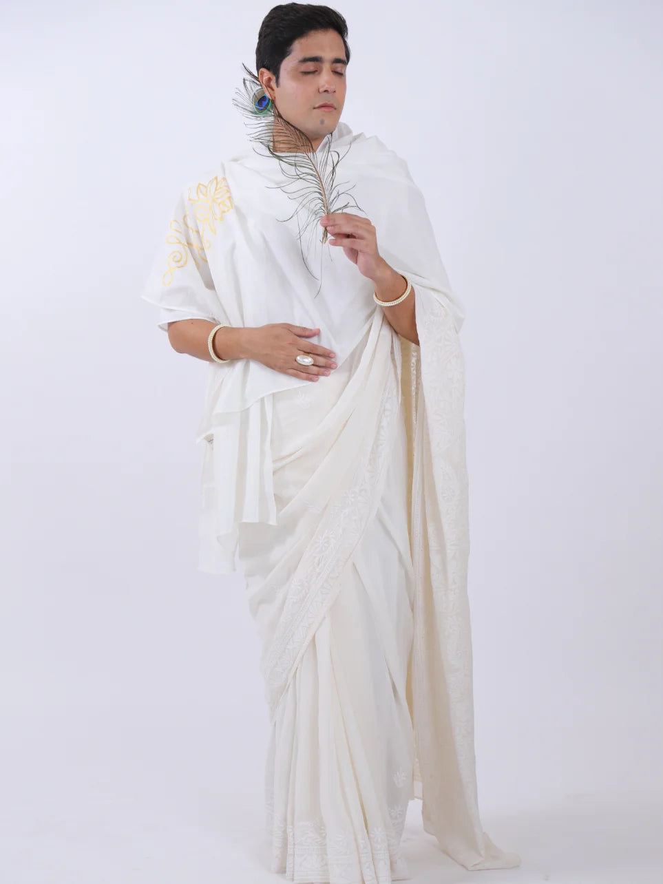 Anviksha - White Organic Cotton Stole