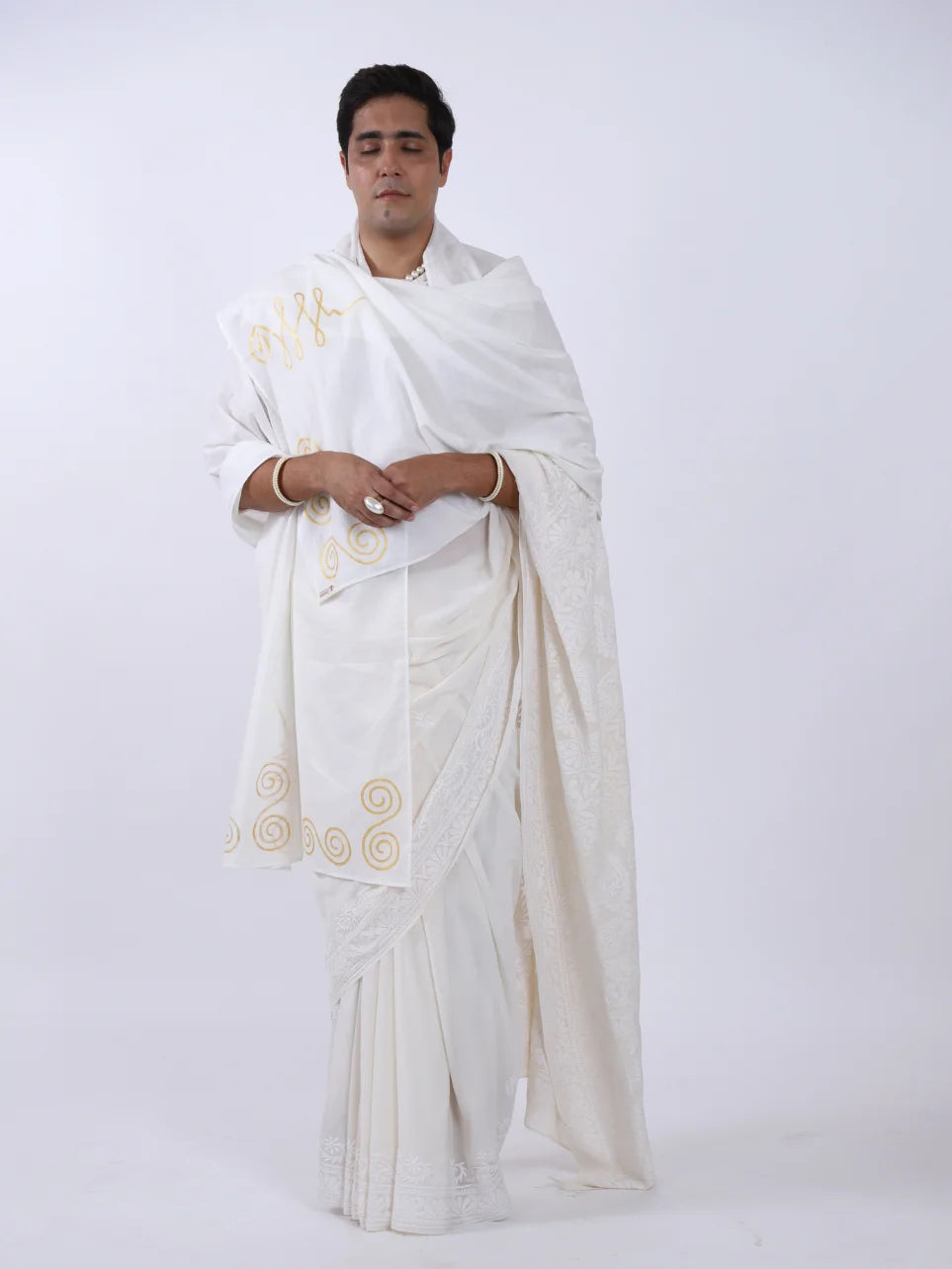 Anviksha - White Organic Cotton Stole