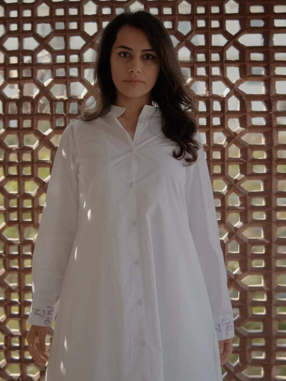 Bodh Aakriti - White Dress with Embroidered Cuff