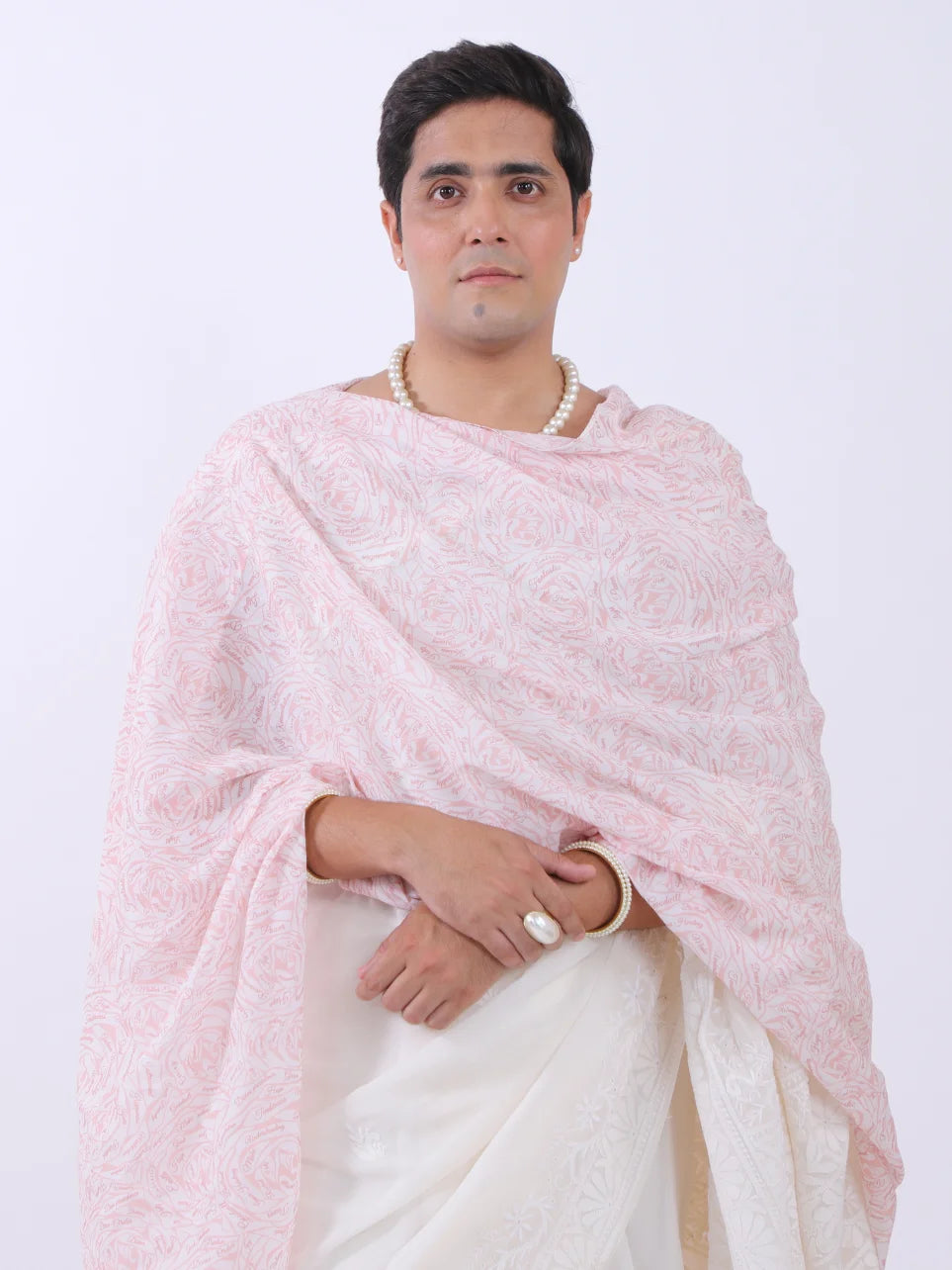 Vibhu Trupti - Meditation Stole in Rose Mulmul Print