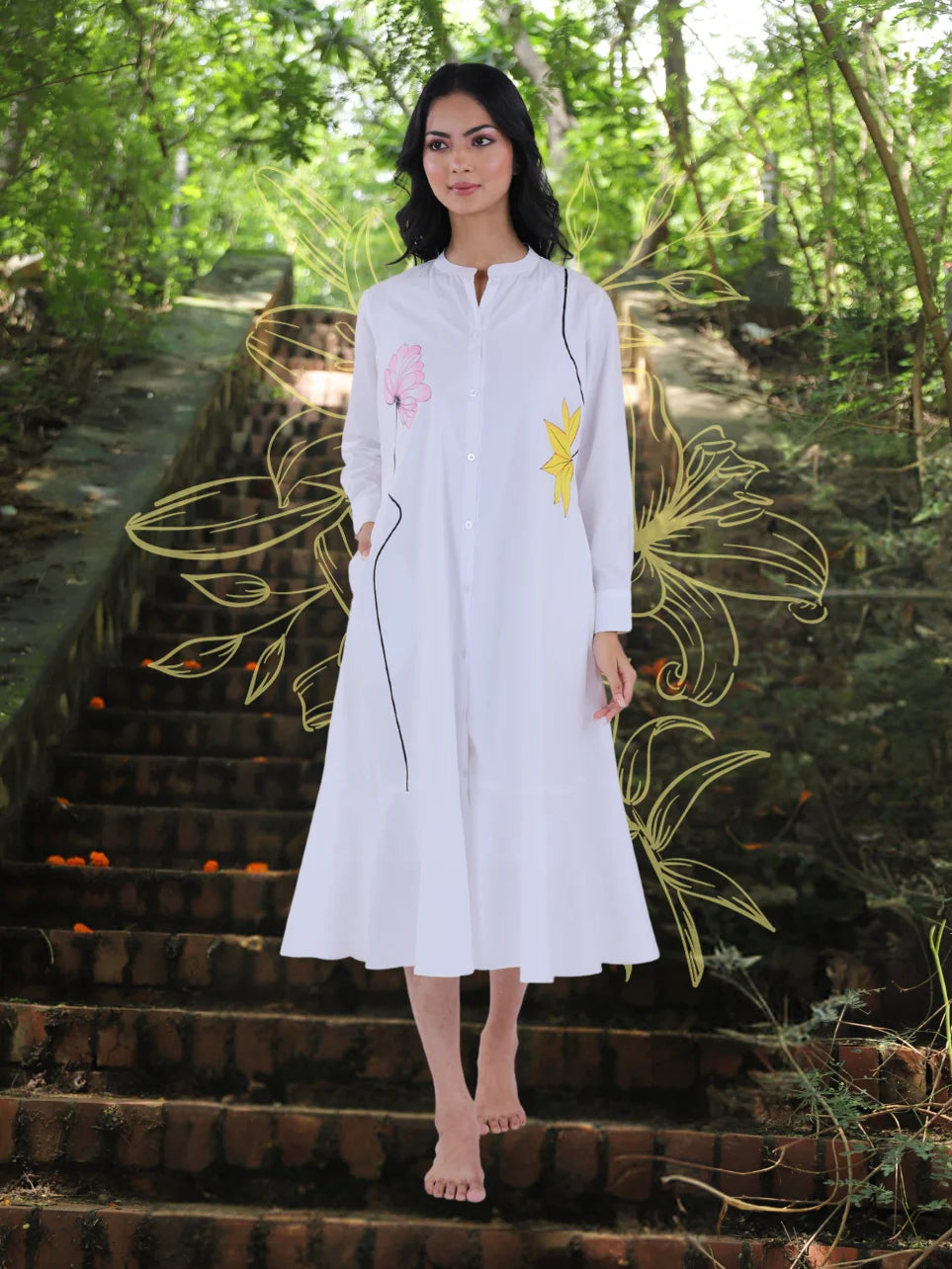 Shuddhi Roopak - White Handpainted A-Line Dress