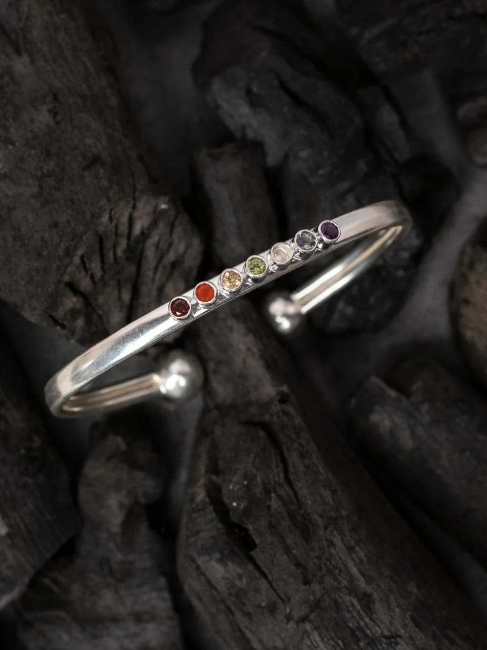 Seven Chakra Harmony Silver Bangle