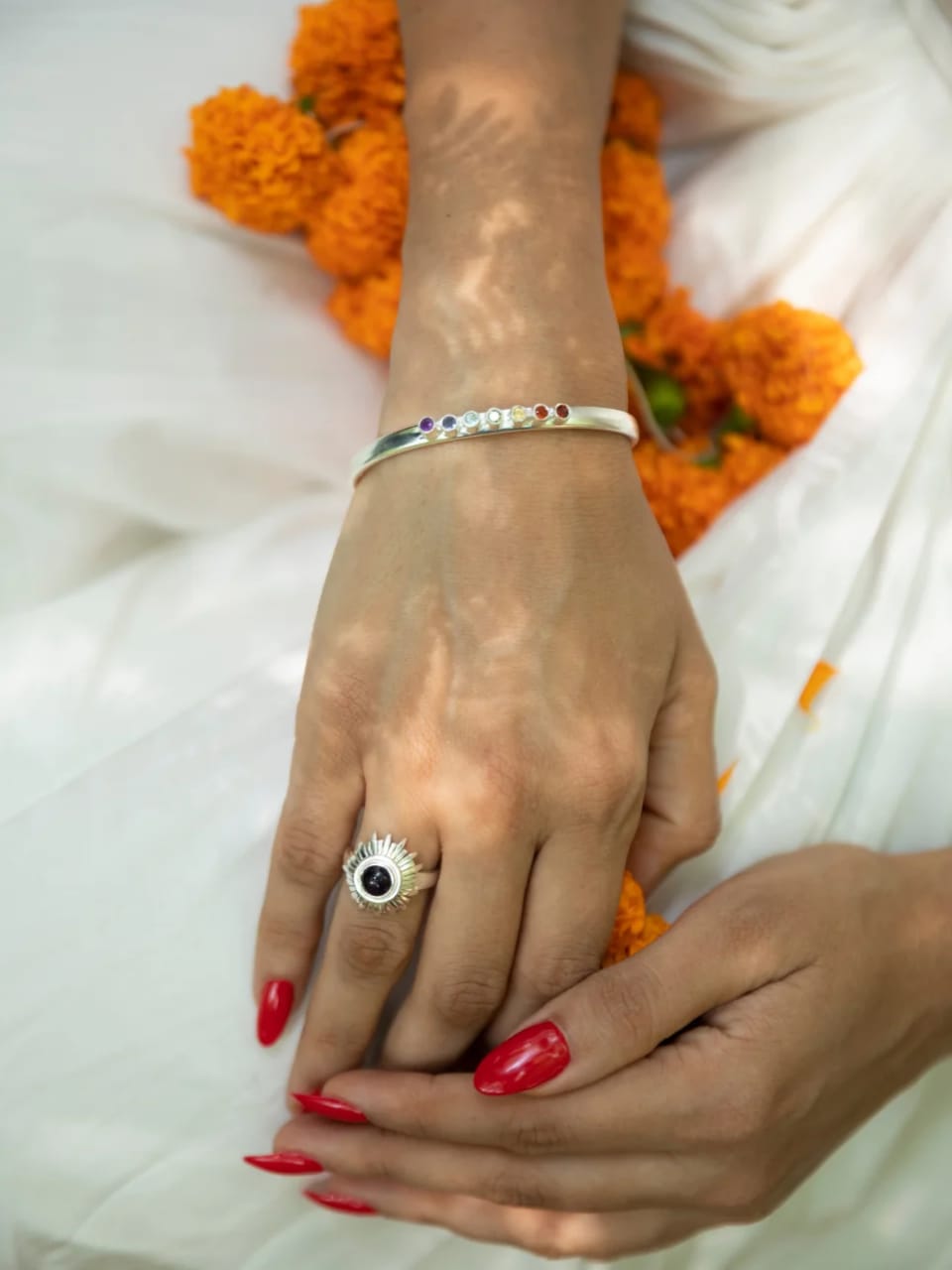 Seven Chakra Harmony Silver Bangle