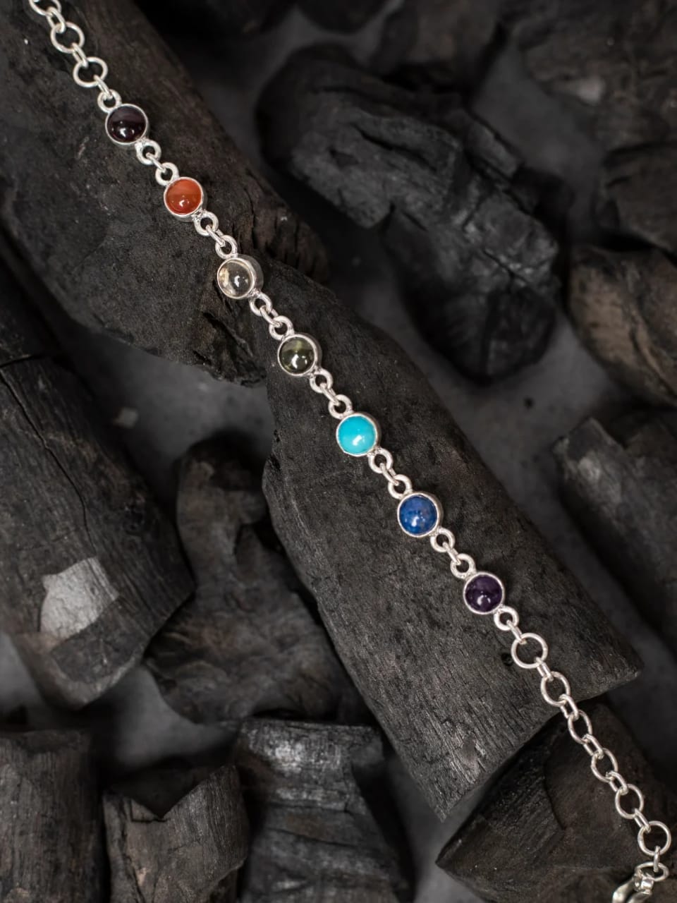 7 Chakra Silver Bracelet