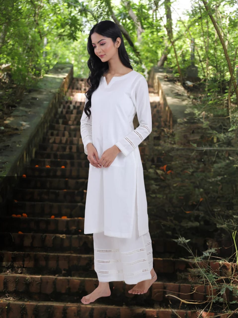 Rashim Ragini - White Kurta with Flared Palazzo