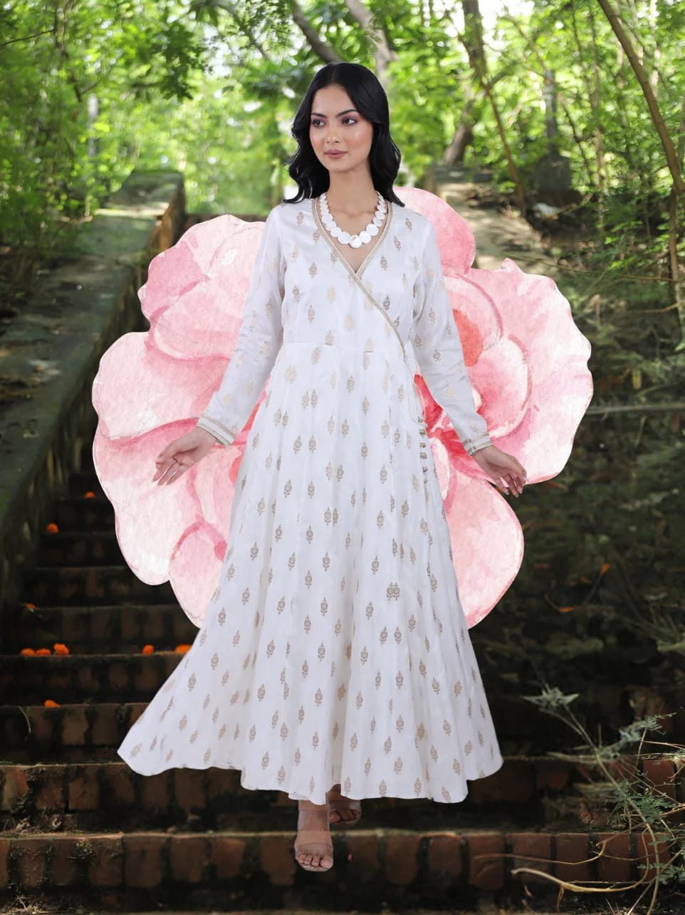 Aadya Ratna -White & Gold Anarkali Dress For Women
